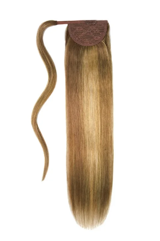 clip-in ponytail extensions, premium ponytail extensions, high-quality clip-in ponytails, 100% human hair ponytails---Hazelnut Brondie (#6/27) Straight Up Wrap Around Ponytail Extension clip-in ponytail extensions, premium ponytail extensions, high-quality clip-in ponytails, 100% human hair ponytails---Hazelnut Brondie (#6/27) Straight Up Wrap Around Ponytail Extension