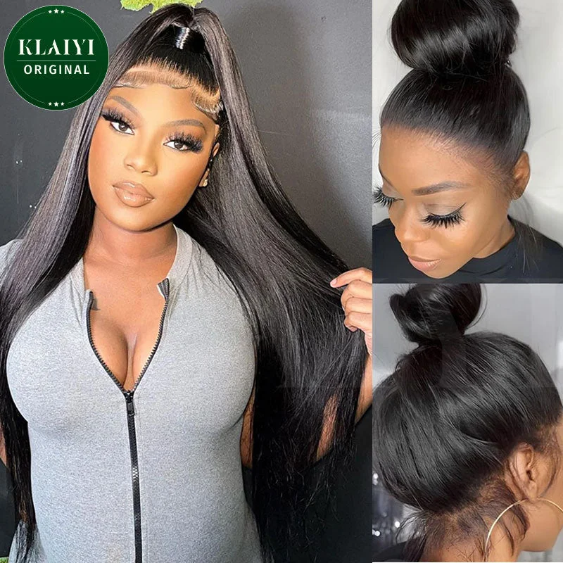 Klaiyi  Ear To Ear Pre-Cut Lace Frontal Super Secure Wig Silky Straight 13x4 Pre-Everything Lace Frontal Wig Flash Saletop-rated no lace wigs, best wigs, high-quality no lace wigs, top-rated glueless wigs
