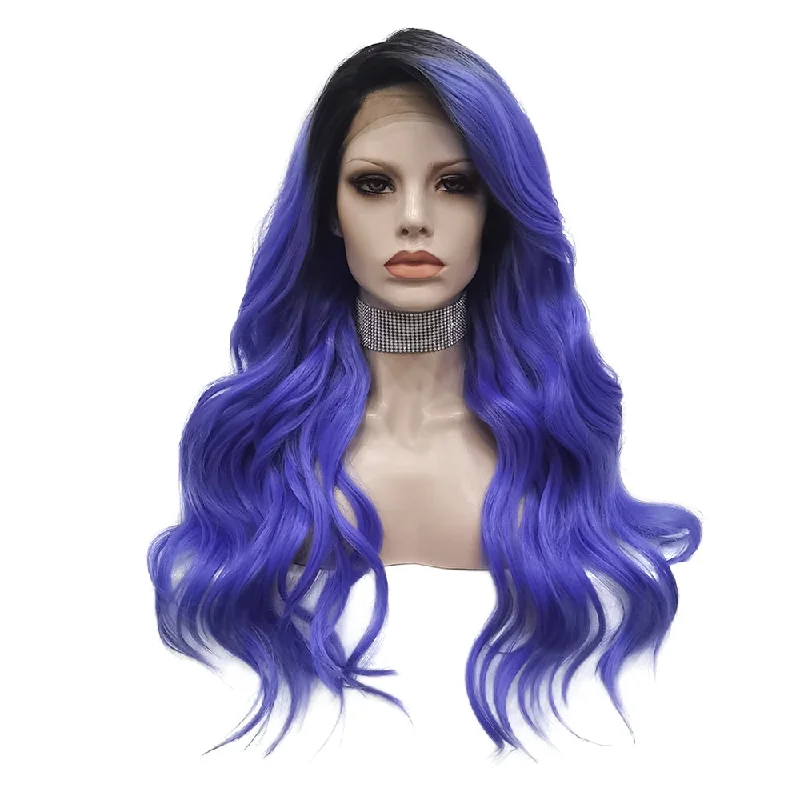 Premium Wig - Deep Root Neon Navy Lustrous Long Lace Front Wigtop-rated no lace wigs, best wigs, high-quality no lace wigs, top-rated glueless wigs