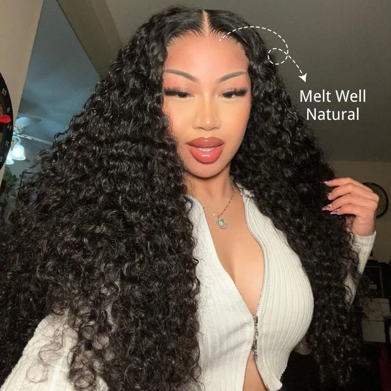 Klaiyi 13x4 Deep Wave Pre-Everything™ Lace Frontal Wig Put On and Go Ear to Ear Lace Front Wigs with Pre Plucked Hairlinetop-rated no lace wigs, best wigs, high-quality no lace wigs, top-rated glueless wigs