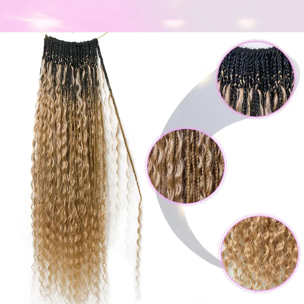 Crochet Braids for Thick Hair-Ombre Honey Blonde Crochet Boho Box Braids with Human Hair Curls Crochet Braids for Thick Hair-Ombre Honey Blonde Crochet Boho Box Braids with Human Hair Curls