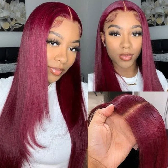 Wear & Go Glueless Wigs with Adjustable Elastic Straps-Natural-Looking No Lace Wigs--Flash Sale Sunber 99J Long Straight Lace Part Wig 180% denisty Red Human Hair Wigs Wear & Go Glueless Wigs with Adjustable Elastic Straps-Natural-Looking No Lace Wigs--Flash Sale Sunber 99J Long Straight Lace Part Wig 180% denisty Red Human Hair Wigs