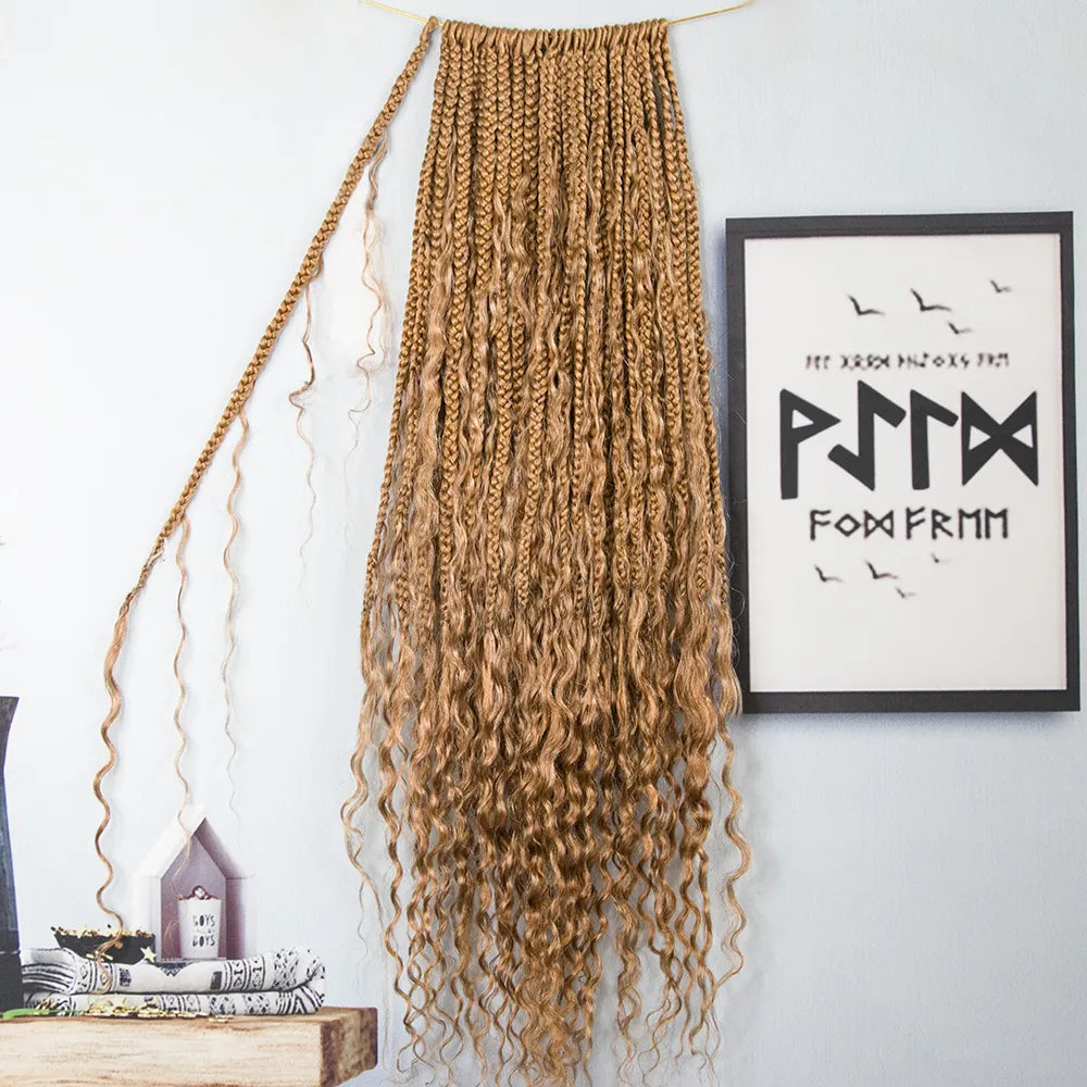 Crochet Braids for Full Volume-Honey Blonde Crochet Boho Box Braids with Human Hair Curls Crochet Braids for Full Volume-Honey Blonde Crochet Boho Box Braids with Human Hair Curls