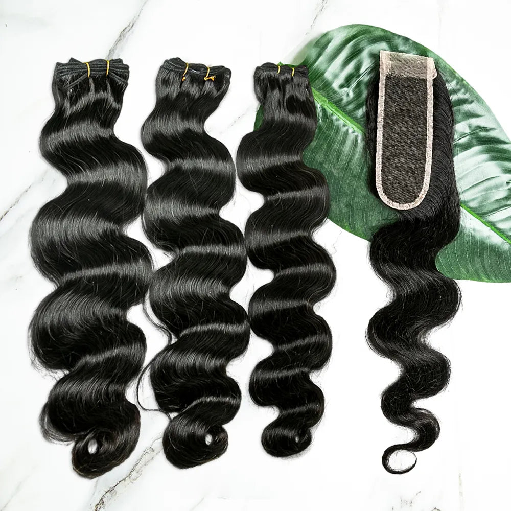 Human Hair Weft Bundles for Sew-In Installations---Natural Color Body Wave Burmese Hair Double Drawn Weft Bundles with 2x6 HD Lace Closure Human Hair Weft Bundles for Sew-In Installations---Natural Color Body Wave Burmese Hair Double Drawn Weft Bundles with 2x6 HD Lace Closure