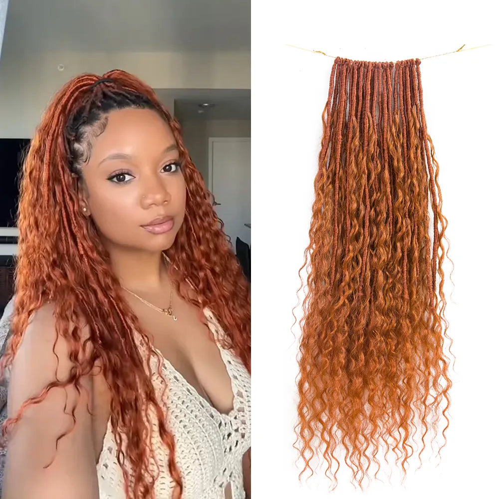 Crochet Braids for Versatile Looks-#350 Solid Ginger Crochet Boho Locs with Human Hair Curls Crochet Braids for Versatile Looks-#350 Solid Ginger Crochet Boho Locs with Human Hair Curls