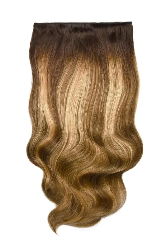 Human Hair Weft Bundles for Sew-In Installations---Double Wefted Full Head Clip in Hair Extensions - Chestnut Honey Balayage Human Hair Weft Bundles for Sew-In Installations---Double Wefted Full Head Clip in Hair Extensions - Chestnut Honey Balayage