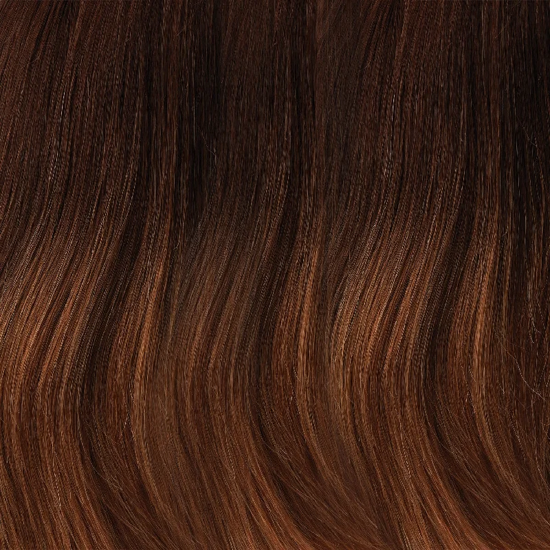 B8/27/30RO | Dark Ombre | Med Natural Brown Roots to Mid lengths, Med Red-Gold Blonde Mid lengths to Ends