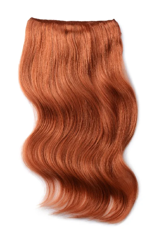 Human Hair Weft Bundles for Sew-In Installations---Double Wefted Full Head Remy Clip in Human Hair Extensions - Flaming Ginger (#350)
