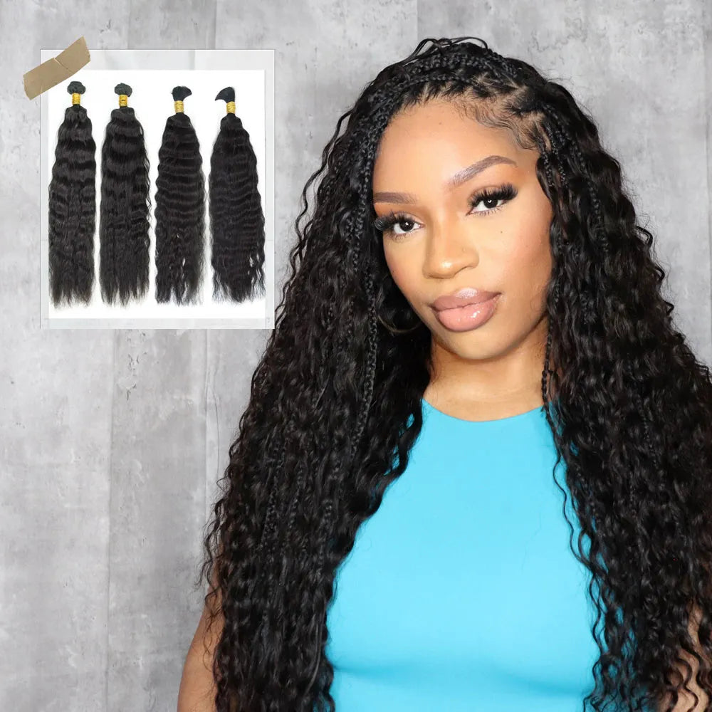 Human Hair Weft Bundles for Sew-In Installations---Half Braids Half Sew-In Combo Deal Wet and Wavy Natural Color Human Hair Weft Bundles for Sew-In Installations---Half Braids Half Sew-In Combo Deal Wet and Wavy Natural Color
