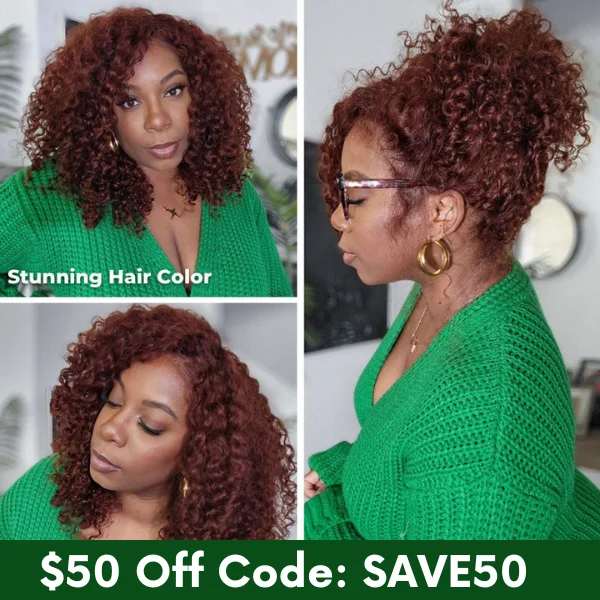 $50 Off Full $51- Reddish Brown Jerry Curl Put On and Go Glueless Lace Frontal Wig Beginer Friendlytop-rated no lace wigs, best wigs, high-quality no lace wigs, top-rated glueless wigs