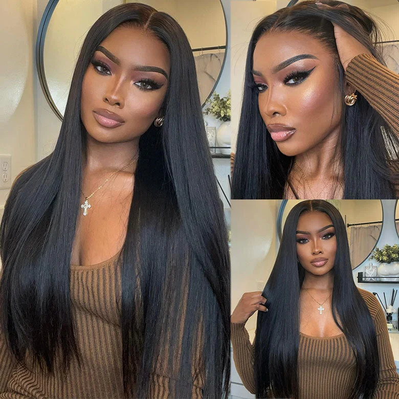 Klaiyi Pre-Cut Glueless Wig Straight Human Hair Beginner Wig Put On and Gotop-rated no lace wigs, best wigs, high-quality no lace wigs, top-rated glueless wigs