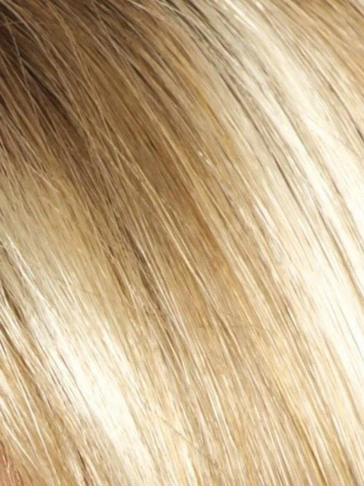 CREAMY-TOFFEE-R | Light Platinum Blonde and Light Honey Blonde 50/50 blend with Dark Roots