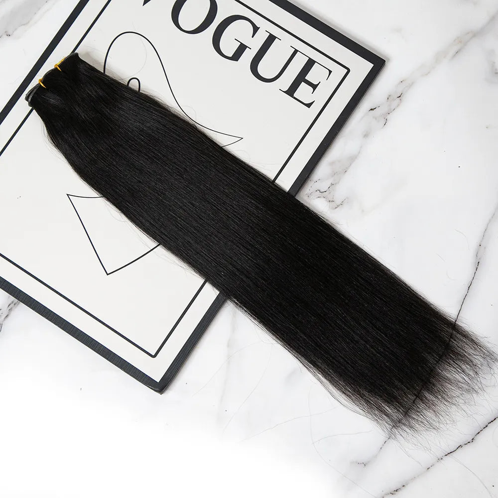 Human Hair Weft Bundles for Sew-In Installations---Ultra Thin Genius Weft Bundle Human Hair Extensions Light Yaki Human Hair Weft Bundles for Sew-In Installations---Ultra Thin Genius Weft Bundle Human Hair Extensions Light Yaki