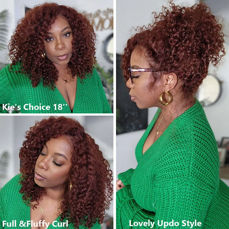Klaiyi Reddish Brown Jerry Curl Put on and go Lace Closure Wig Kie Recommendtop-rated no lace wigs, best wigs, high-quality no lace wigs, top-rated glueless wigs