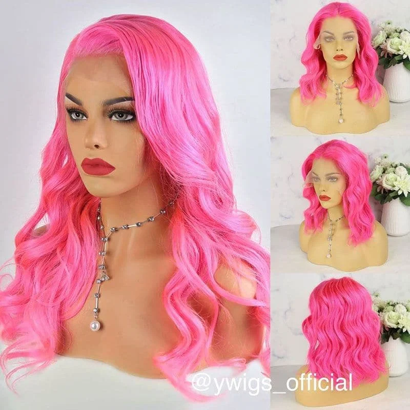 Premium No Lace Wigs Collection--Neon Pink Wavy 13x6 Lace Front Wig AF633