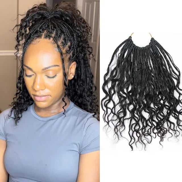 Crochet Braids for Wavy Styles-Pre-looped Crochet Box Braids 10 Inch with Human Hair Curls Crochet Braids for Wavy Styles-Pre-looped Crochet Box Braids 10 Inch with Human Hair Curls