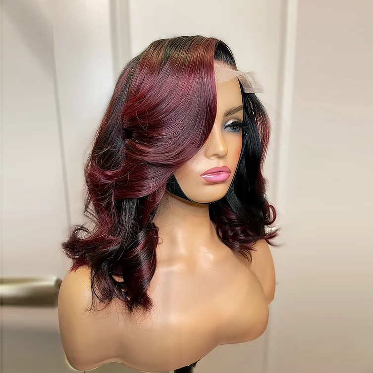 Premium No Lace Wigs Collection---Adela Body Wave Red Highlighted 5X5 Lace Closure Bob Wig Premium No Lace Wigs Collection---Adela Body Wave Red Highlighted 5X5 Lace Closure Bob Wig