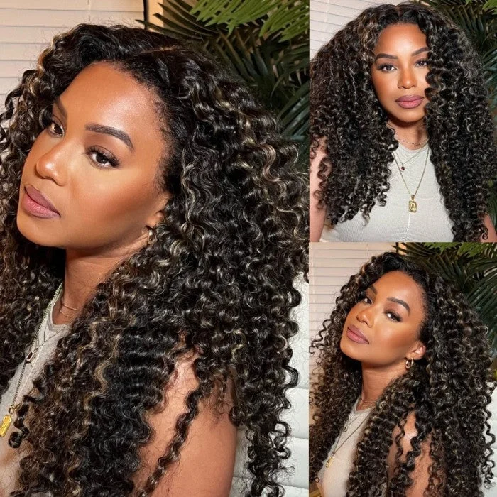 Klaiyi Balayage Blonde Highlights Curly 6x4.75 Put On and Go Pre-cut Lace Wig Precolored Ombre Hairtop-rated no lace wigs, best wigs, high-quality no lace wigs, top-rated glueless wigs