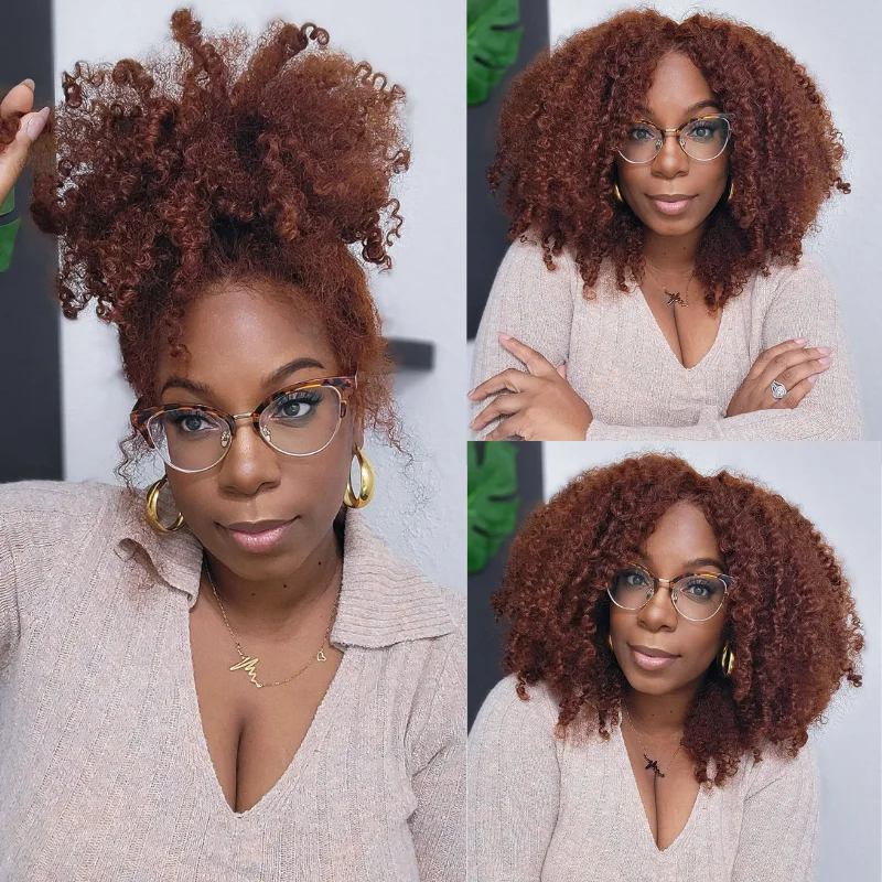 Klaiyi 13x4  Lace Frontal Wig Kinky Curly Auburn Brown Colortop-rated no lace wigs, best wigs, high-quality no lace wigs, top-rated glueless wigs