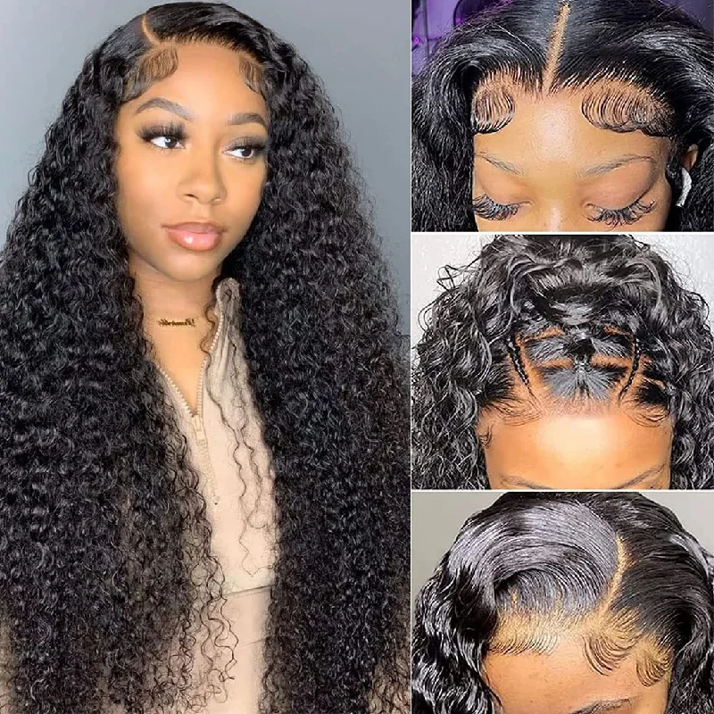 Klaiyi 13x4 HD Transparent Lace Front Wigs 200% Density Jerry Curly Glueless Lace Wigs 180% Densitytop-rated no lace wigs, best wigs, high-quality no lace wigs, top-rated glueless wigs