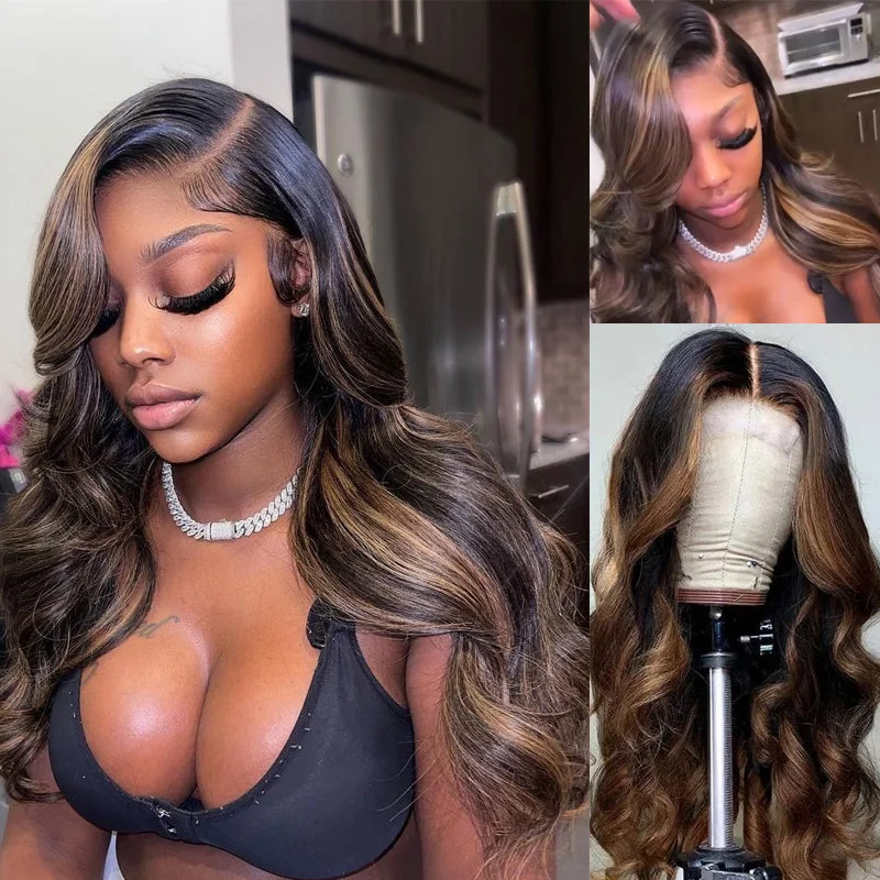 Wear & Go Glueless Wigs with Perfect Fit-Natural-Looking No Lace Wigs--Sunber Glueless Balayage Highlight Body Wave Wigs With Dark Roots T Part Lace Front Wig 180% Density Flash Sale Wear & Go Glueless Wigs with Perfect Fit-Natural-Looking No Lace Wigs--Sunber Glueless Balayage Highlight Body Wave Wigs With Dark Roots T Part Lace Front Wig 180% Density Flash Sale
