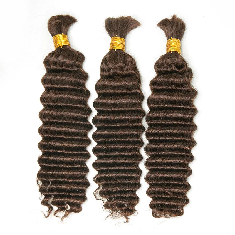 Premium Bulk Human Braiding Hair--#4 Medium Brown Deep Wave Bulk Hair Extensions for Braiding crochet braids, crochet locs, premium crochet braids, high-quality locs Premium Bulk Human Braiding Hair--#4 Medium Brown Deep Wave Bulk Hair Extensions for Braiding crochet braids, crochet locs, premium crochet braids, high-quality locs