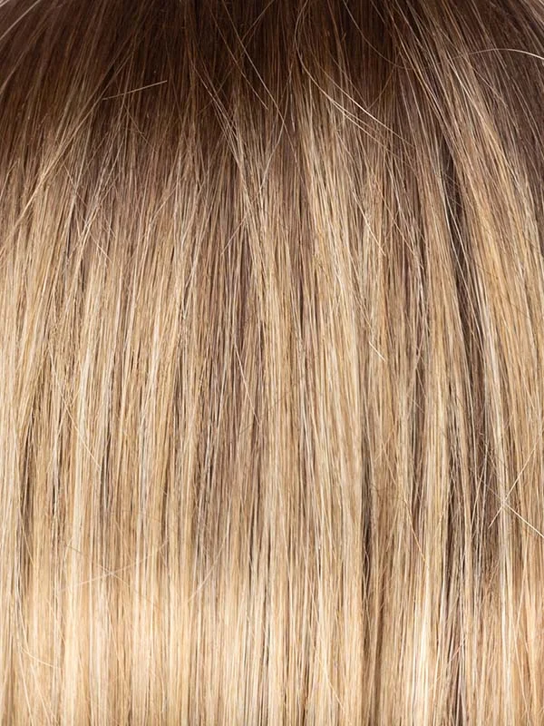 Melted Caramel | Warm and rich brown root melting into golden caramel blonde and natural medium blonde tips