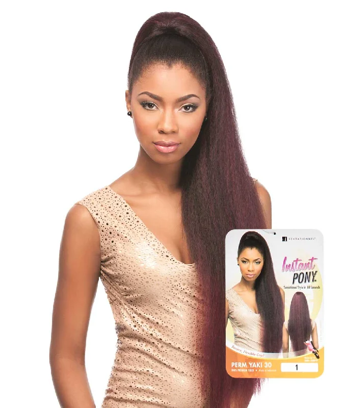 clip-in ponytail extensions, premium ponytail extensions, high-quality clip-in ponytails, 100% human hair ponytails---Sensationnel Instant Pony - Natural Perm Yaki 30"