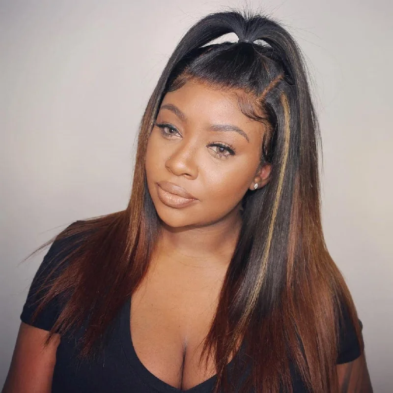 Premium No Lace Wigs Collection--Ombre Chocolate Brown with Brown Highlight Wave 13x6 Lace Front Wig YW20 Premium No Lace Wigs Collection--Ombre Chocolate Brown with Brown Highlight Wave 13x6 Lace Front Wig YW20