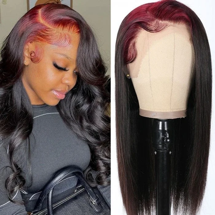 Klaiyi Arrogant Tae Inspired Red Roots Straight Hair Lace Front Wigs Colored Roots Trendtop-rated no lace wigs, best wigs, high-quality no lace wigs, top-rated glueless wigs