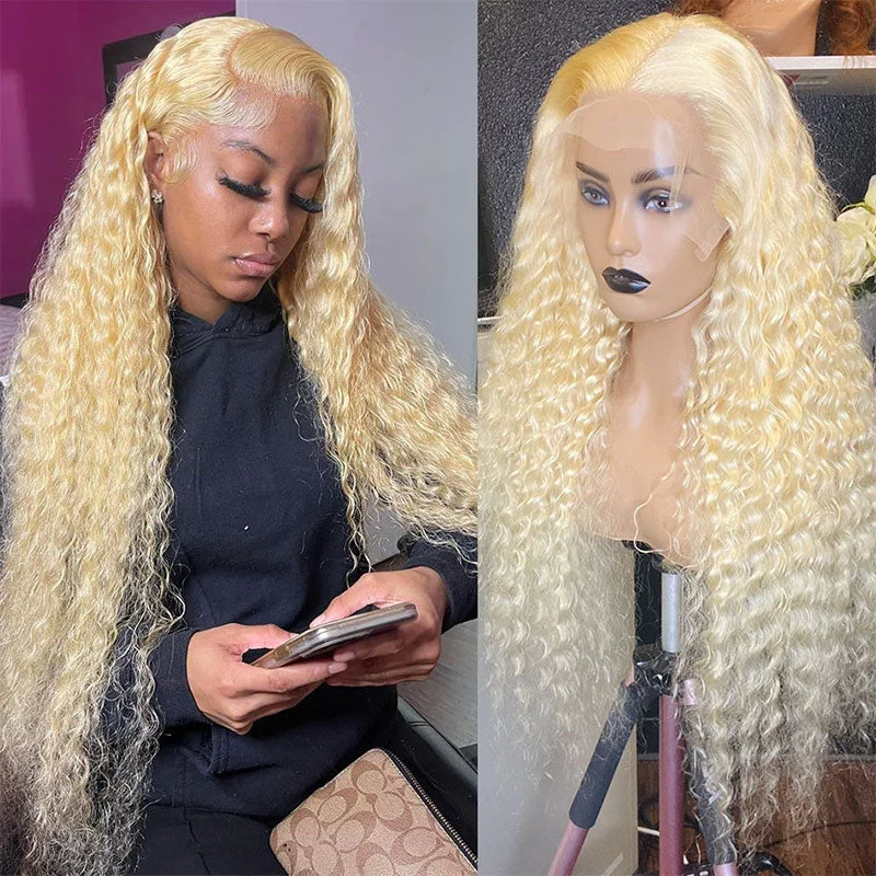 Klaiyi Honey Blonde 613 Color New Deep Wave  Lace Frontal Wig Virgin Human Hairtop-rated no lace wigs, best wigs, high-quality no lace wigs, top-rated glueless wigs