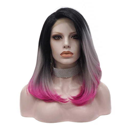 Premium Wig - Rooted Ash Blonde with Pink Edge Medium Lace Front Wigtop-rated no lace wigs, best wigs, high-quality no lace wigs, top-rated glueless wigs