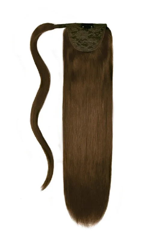 clip-in ponytail extensions, premium ponytail extensions, high-quality clip-in ponytails, 100% human hair ponytails---Mousey Brown (#6B) Straight Up Wrap Around Ponytail clip-in ponytail extensions, premium ponytail extensions, high-quality clip-in ponytails, 100% human hair ponytails---Mousey Brown (#6B) Straight Up Wrap Around Ponytail