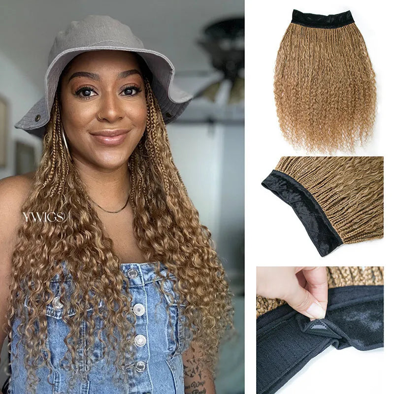 Crochet Braids for Quick and Easy Styling-#27 Honey Blonde Grab & Go Braids Band Wig Boho Style with Human Hair Curls Crochet Braids for Quick and Easy Styling-#27 Honey Blonde Grab & Go Braids Band Wig Boho Style with Human Hair Curls