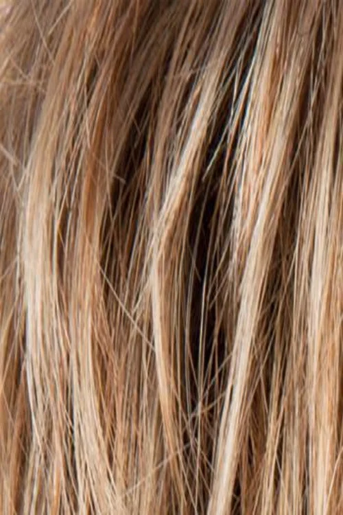LIGHT-BERNSTEIN-R | Light Auburn, Light Honey Blonde, and Light Reddish Brown blend and Dark Roots