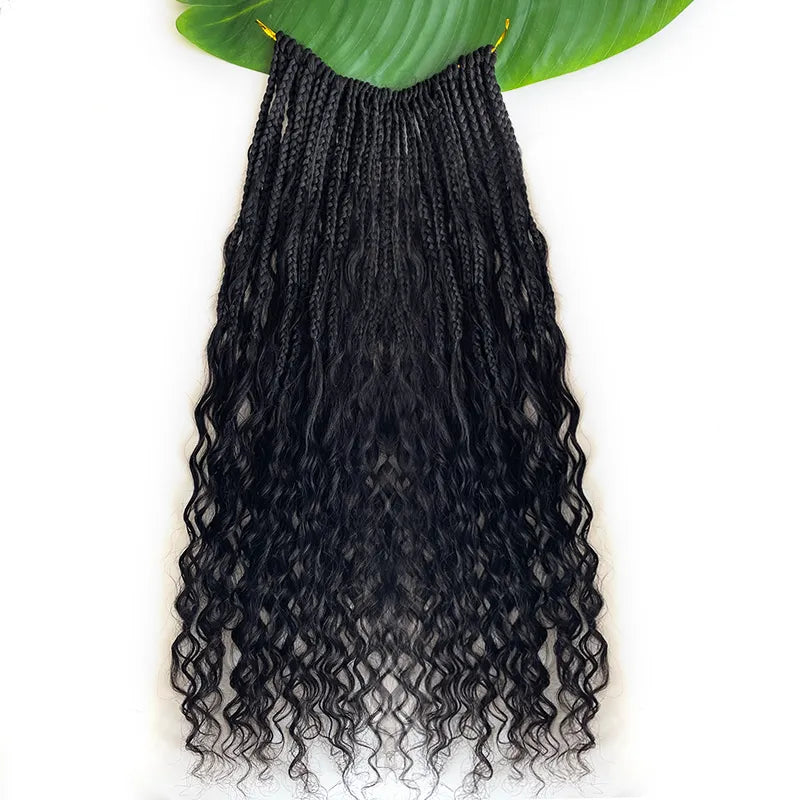 Crochet Braids for Natural Hair Protection-Pre-looped Crochet Box Braids 18 Inch with Human Hair Curls Crochet Braids for Natural Hair Protection-Pre-looped Crochet Box Braids 18 Inch with Human Hair Curls