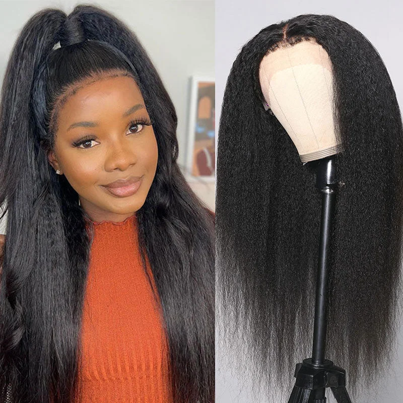 Klaiyi 4C Hairline Glueless Kinky Straight 13x4 Lace Front Wig With Curly Edges Kinky Baby Hair Wigtop-rated no lace wigs, best wigs, high-quality no lace wigs, top-rated glueless wigs