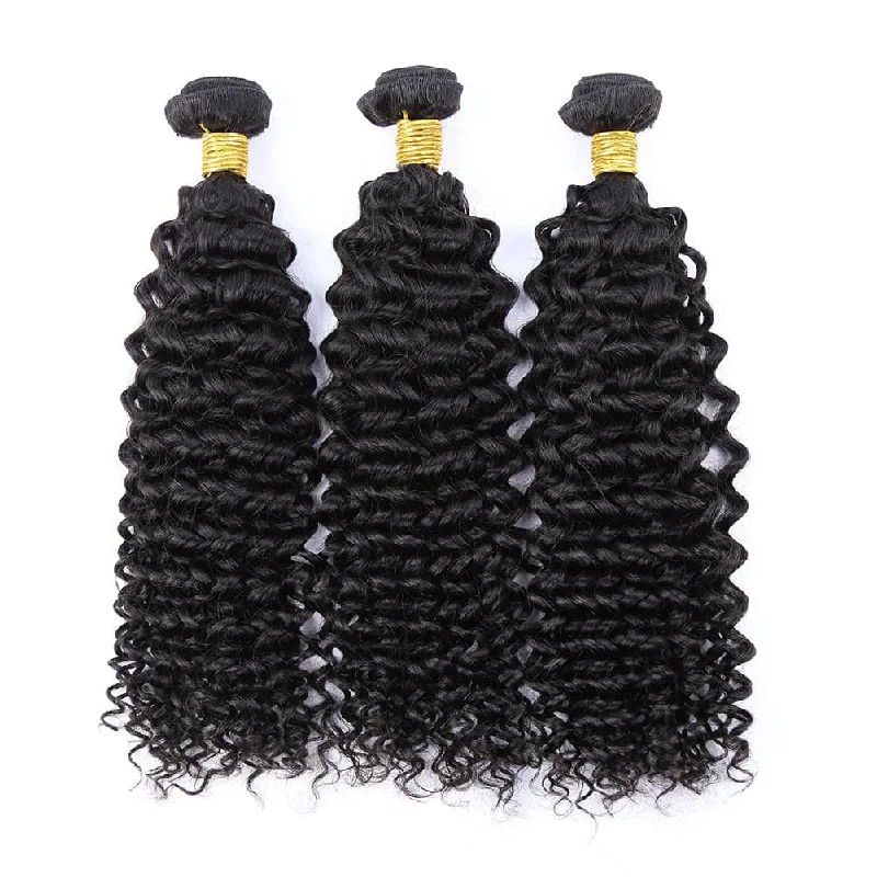 Human Hair Weft Bundles for Sew-In Installations---Deep Curly Human Hair Bundles Natural Color