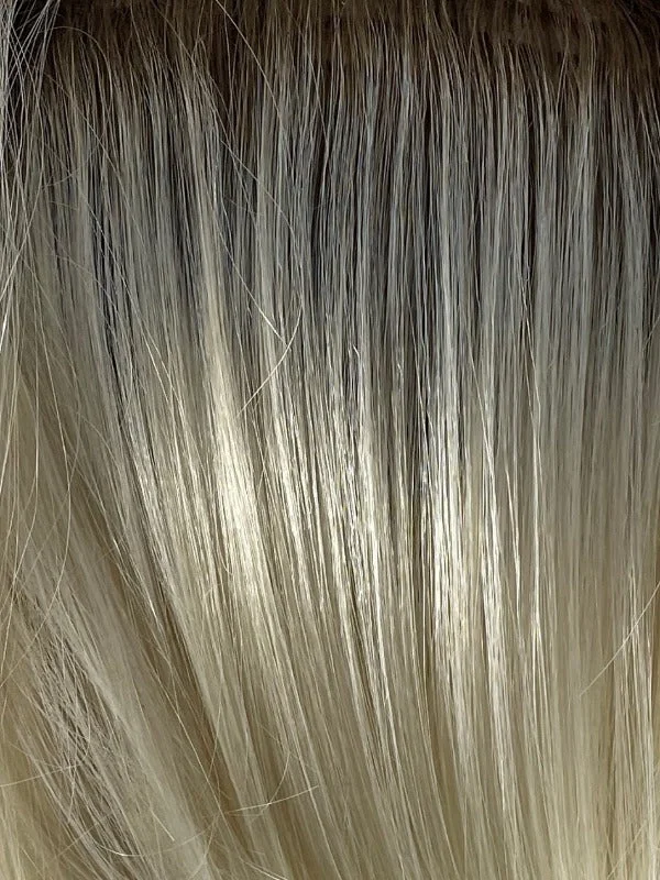 Seashell Blond R | A mixture of cool white blond and creamy white tones + soft brown root