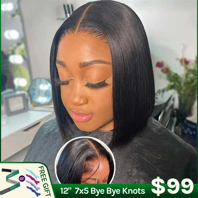 Klaiyi Put On and Go Glueless Bob Wig 13x4 Pre everything/ 7×5 Bye Bye Knots Pre-Cut Lace Closure Wig Beginner Friendly Flash Saletop-rated no lace wigs, best wigs, high-quality no lace wigs, top-rated glueless wigs