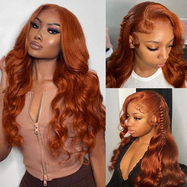 Klaiyi Ginger Orange Pre everything Body Wave Lace Front Wigs Cinnamon Hot Color Wigstop-rated no lace wigs, best wigs, high-quality no lace wigs, top-rated glueless wigs