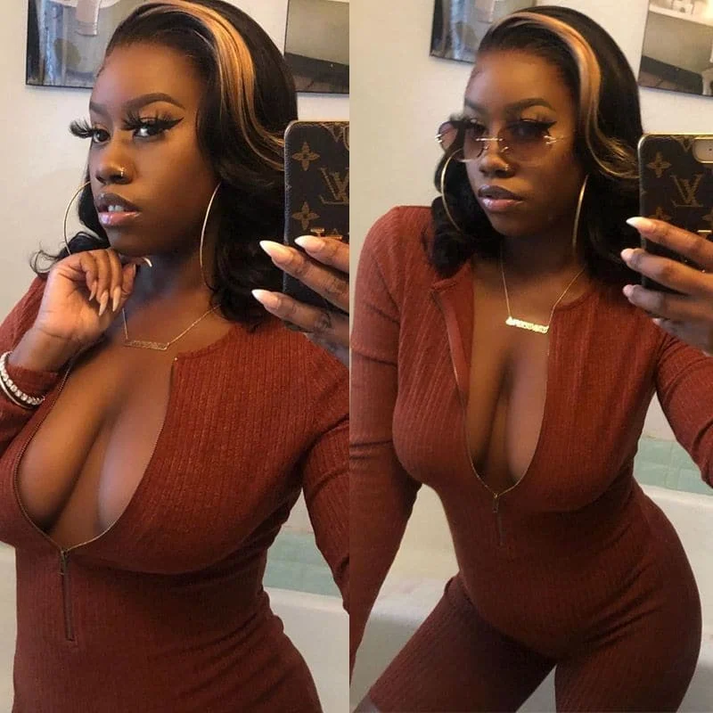 Premium No Lace Wigs Collection--Blonde Streak 13 x 6 Lace Front Bob Wigs BOH73