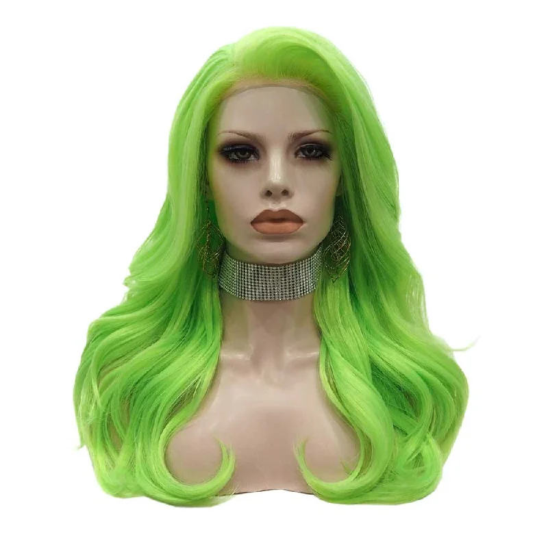 Premium Wig - Fluorescent Green Side Sweep Long Lace Front Wigtop-rated no lace wigs, best wigs, high-quality no lace wigs, top-rated glueless wigs