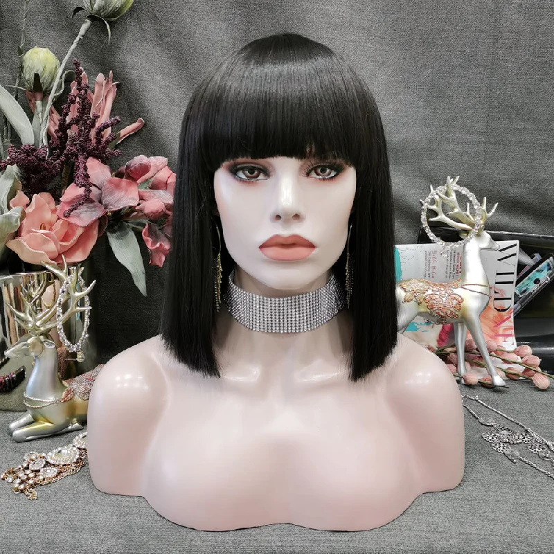 Premium Wig - Ebony Timeless Bob in Shoulder Length Lace Front Wigtop-rated no lace wigs, best wigs, high-quality no lace wigs, top-rated glueless wigs