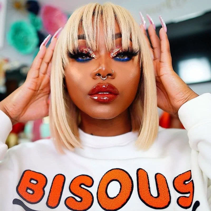 Premium No Lace Wigs Collection--Olivia #613 Blonde Bob With Bang 13 x 6 Lace Front Wig Premium No Lace Wigs Collection--Olivia #613 Blonde Bob With Bang 13 x 6 Lace Front Wig