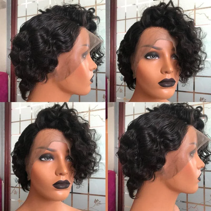 Premium No Lace Wigs Collection--Curly Pixie Bob 13 x 6 Lace Front Wig BOB76