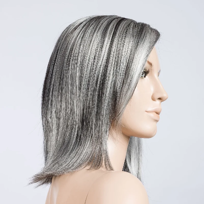Salt Pepper Rooted 39.44.60 | Darkest/Dark Brown and Pearl White blend and Grey Blend and Shaded Roots