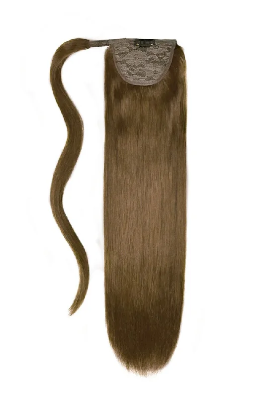 clip-in ponytail extensions, premium ponytail extensions, high-quality clip-in ponytails, 100% human hair ponytails---Medium Ash Brown (#8) Straight Up Wrap Around Ponytail Extension clip-in ponytail extensions, premium ponytail extensions, high-quality clip-in ponytails, 100% human hair ponytails---Medium Ash Brown (#8) Straight Up Wrap Around Ponytail Extension