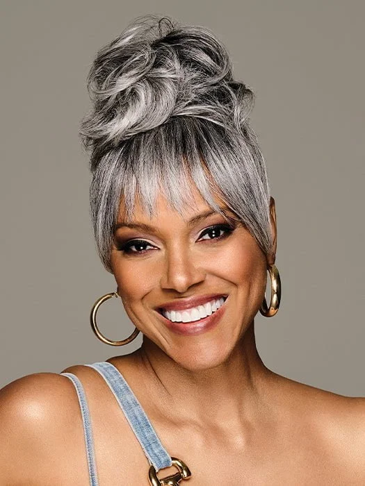 Glueless Human Hair Wigs with Baby Hairs-Sleek Style Bun & Bangs | Synthetic Hairpiece