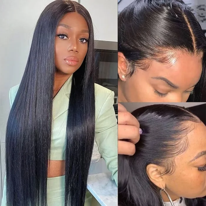 Klaiyi 13x4 Invisible Lace Frontal Straight Hair Wigs Pre Plucked Baybyhair 100% Human Hair Wigstop-rated no lace wigs, best wigs, high-quality no lace wigs, top-rated glueless wigs